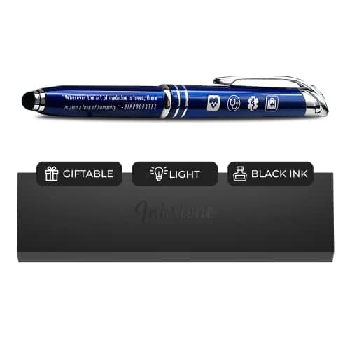 Inkstone Medical Quote Stylus Pen with LED Light & Black Ink | 0.5mm Fine Point, Refillable, Blue Body thumbnail 1