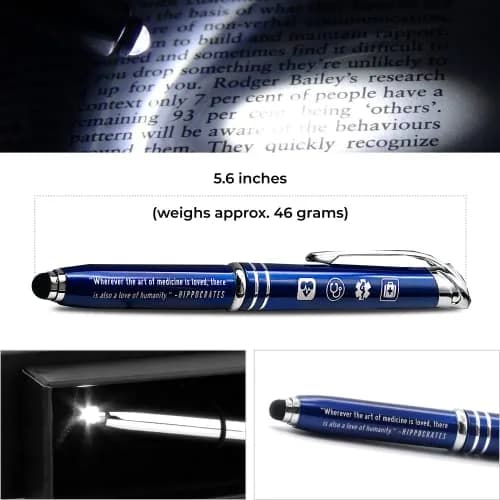 Inkstone Medical Quote Stylus Pen with LED Light & Black Ink | 0.5mm Fine Point, Refillable, Blue Body thumbnail 7