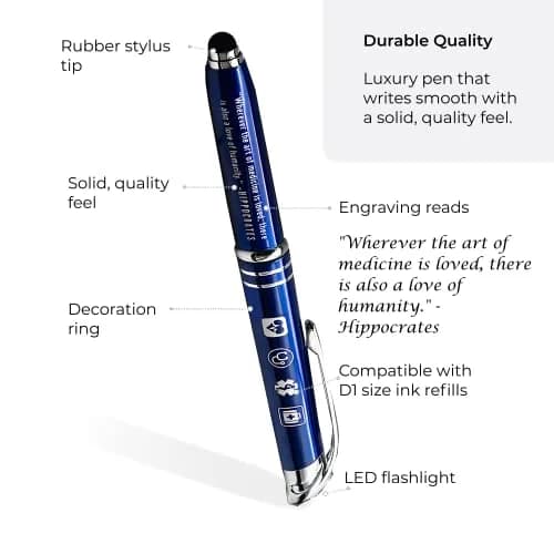 Inkstone Medical Quote Stylus Pen with LED Light & Black Ink | 0.5mm Fine Point, Refillable, Blue Body thumbnail 2