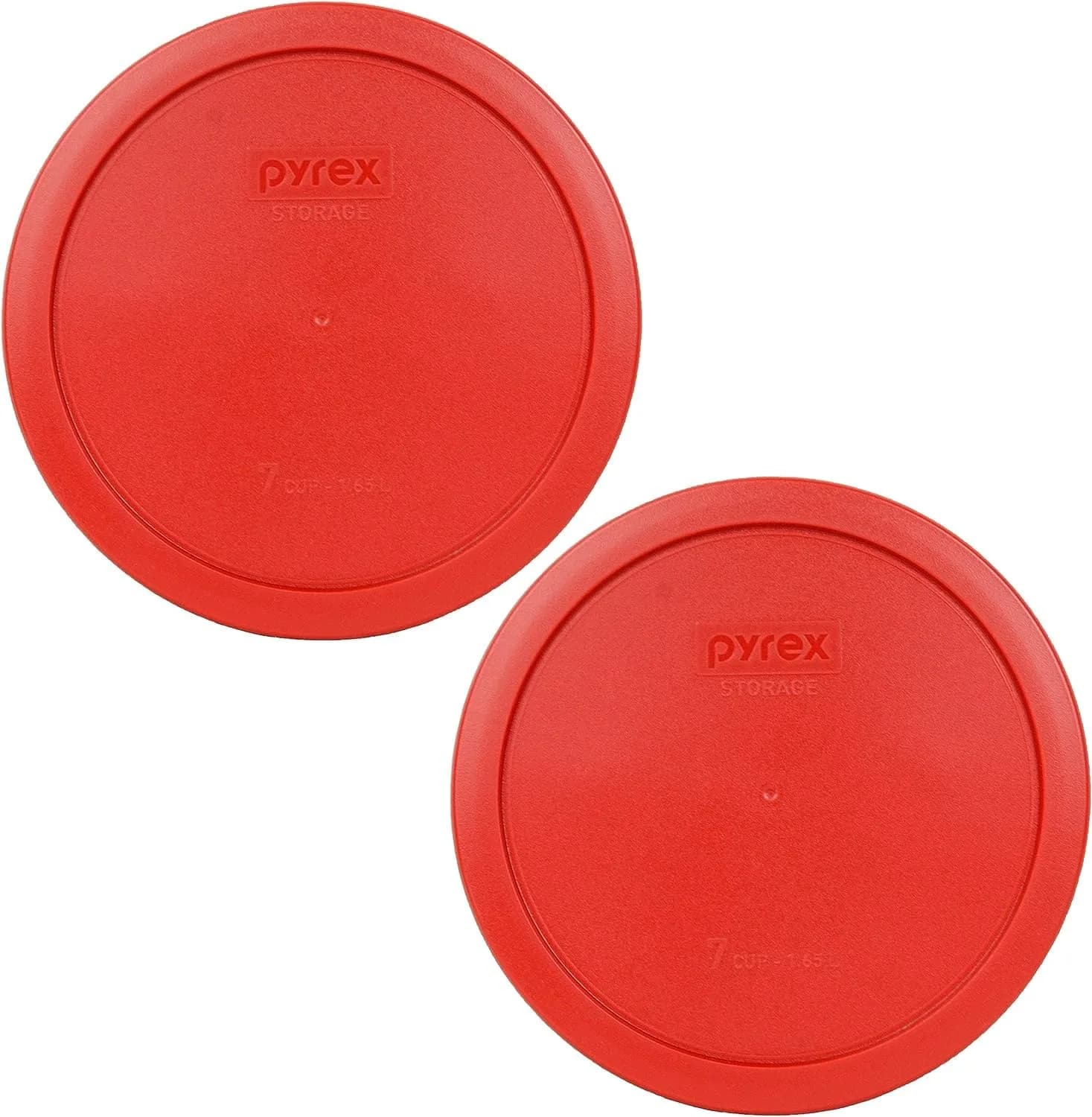 Pyrex 7402-PC 6 and 7-Cup Red Food Storage Lids (2-Pack) | Made in USA, BPA-Free, Dishwasher Safe