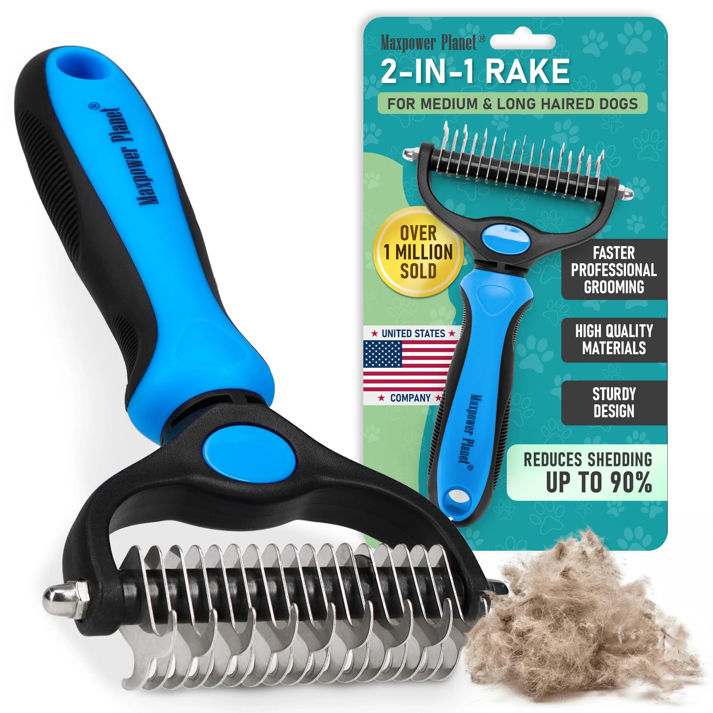 Maxpower Planet Dual-Sided Dog Grooming Rake 16.8cm (6.6in) | Deshedding Undercoat Brush for Dogs & Cats - main product image