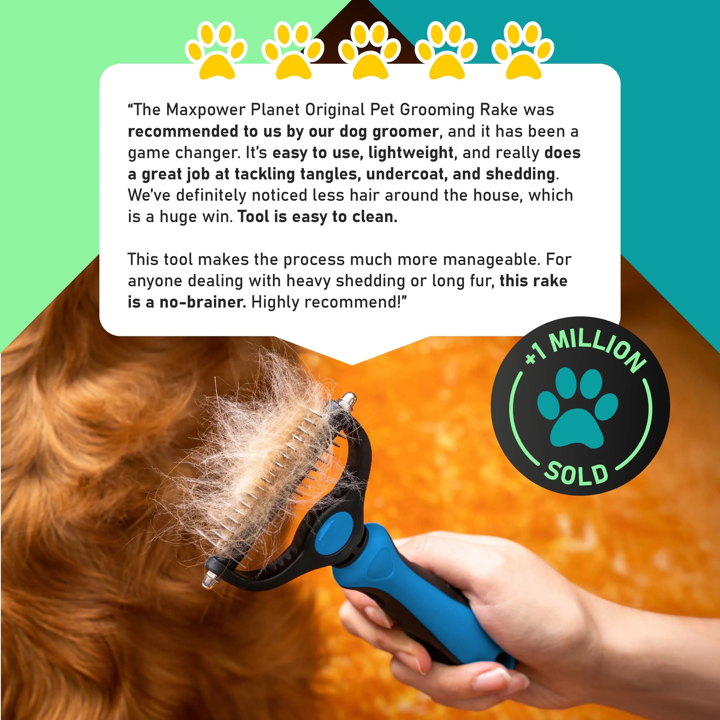Maxpower Planet Dual-Sided Dog Grooming Rake 16.8cm (6.6in) | Deshedding Undercoat Brush for Dogs & Cats - view 9