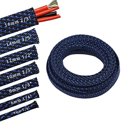 CBAZY 30ft PET Expandable Wire Cable Sleeve 0.1" (0.25cm) Blue&Black | Fire-Resistant & Flexible Cord Management thumbnail 1