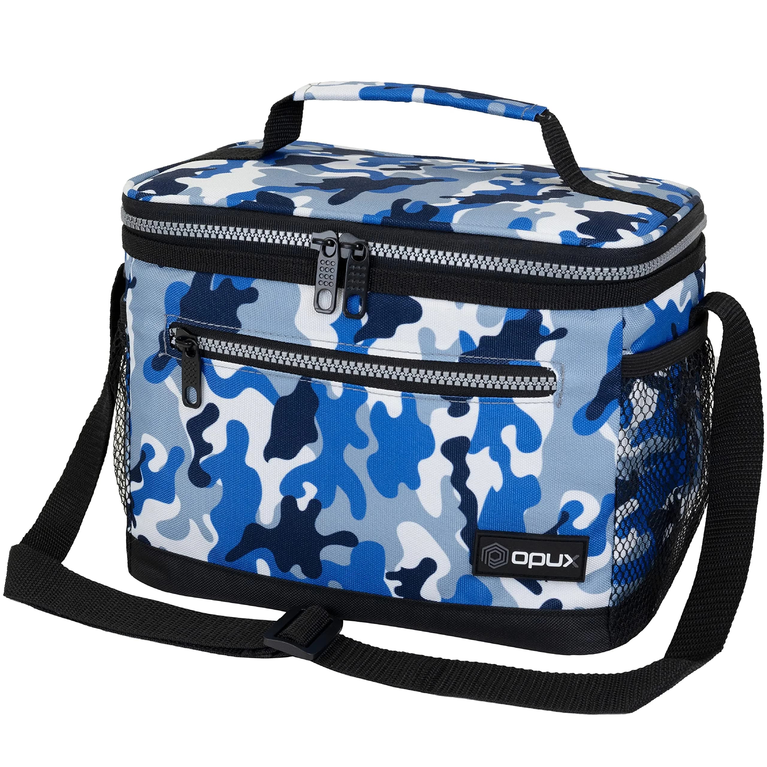 opux Insulated Lunch Bag for Men Women, Camo Blue Medium 8L Capacity | Leakproof Kids Lunch Box for Office, School, Travel — Camo Blue