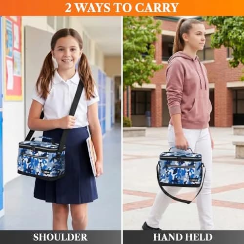 opux Insulated Lunch Bag for Men Women, Camo Blue Medium 8L Capacity | Leakproof Kids Lunch Box for Office, School, Travel thumbnail 6