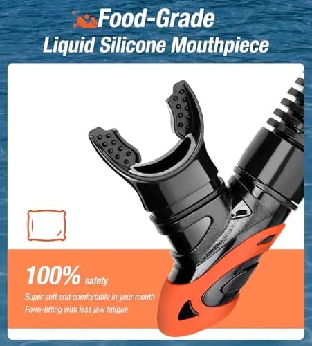 Aegend Snorkel Set for Adults & Youth | Dry Top, Purge Valve, Flexible Tube (One Size, Orange) thumbnail 4