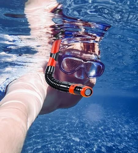 Aegend Snorkel Set for Adults & Youth | Dry Top, Purge Valve, Flexible Tube (One Size, Orange) thumbnail 7