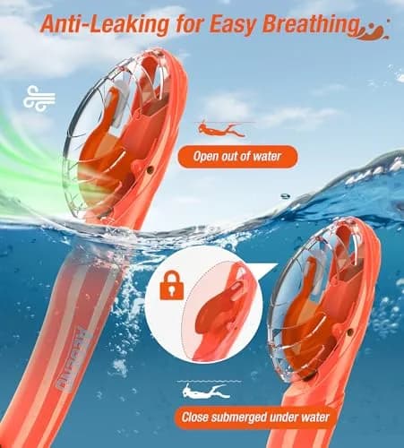 Aegend Snorkel Set for Adults & Youth | Dry Top, Purge Valve, Flexible Tube (One Size, Orange) thumbnail 2