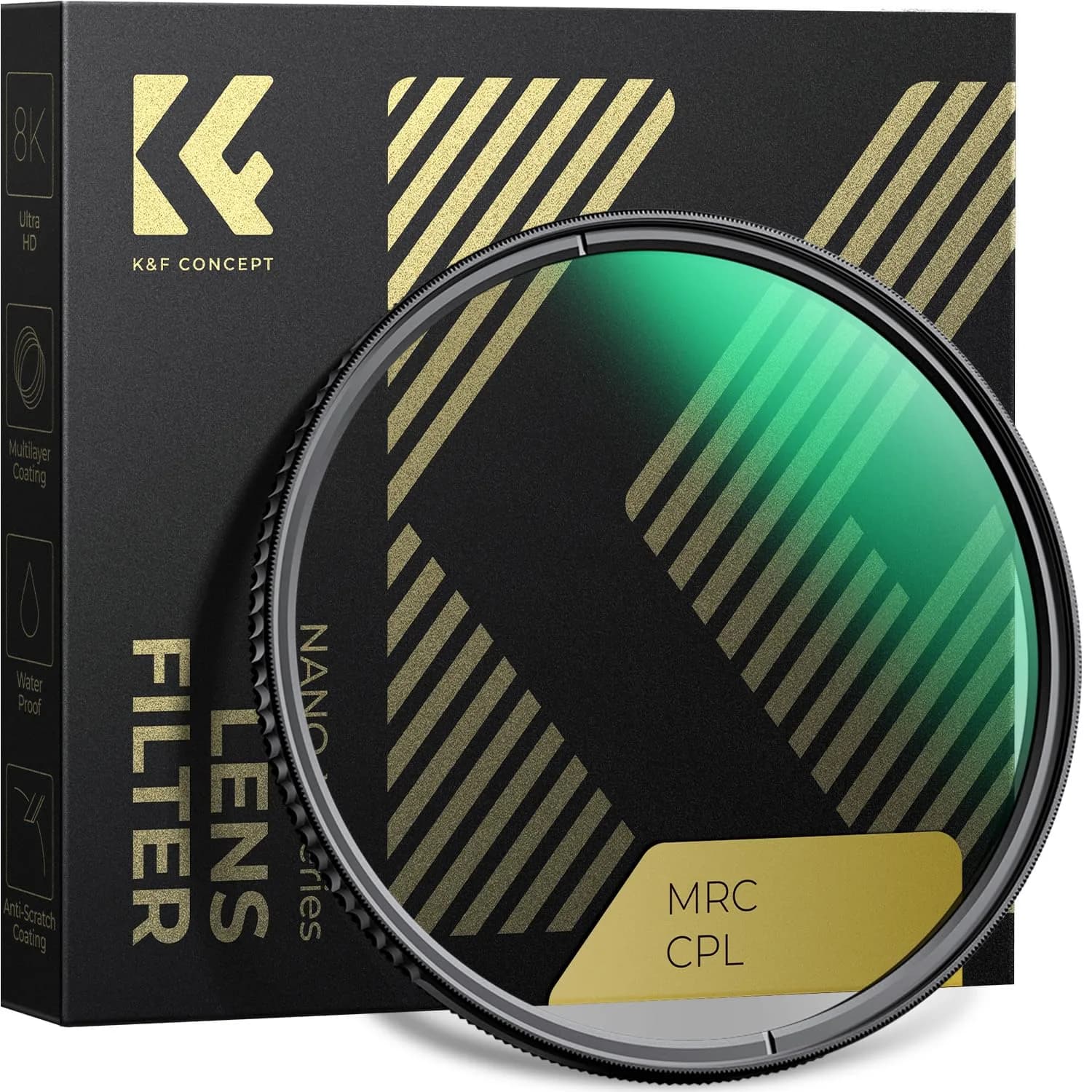 K&F CONCEPT 62mm Circular Polarizer Lens Filter with 28 Multi-Layer Coated | Ultra-Slim High Definition Waterproof Scratch Resistant Polarizing Lens Filter (CPL) (Nano-X Series) FC701 — 62mm