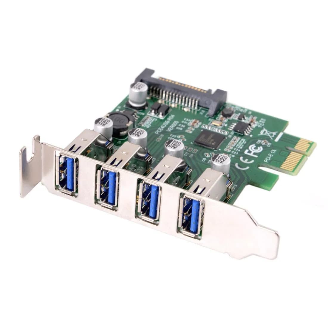 ChenYang 4 Port PCI-E 1X to 4 USB 3.0 HUB Expansion Card Adapter with 80/120mm Bracket | PCIe Gen2 Mode - main product image