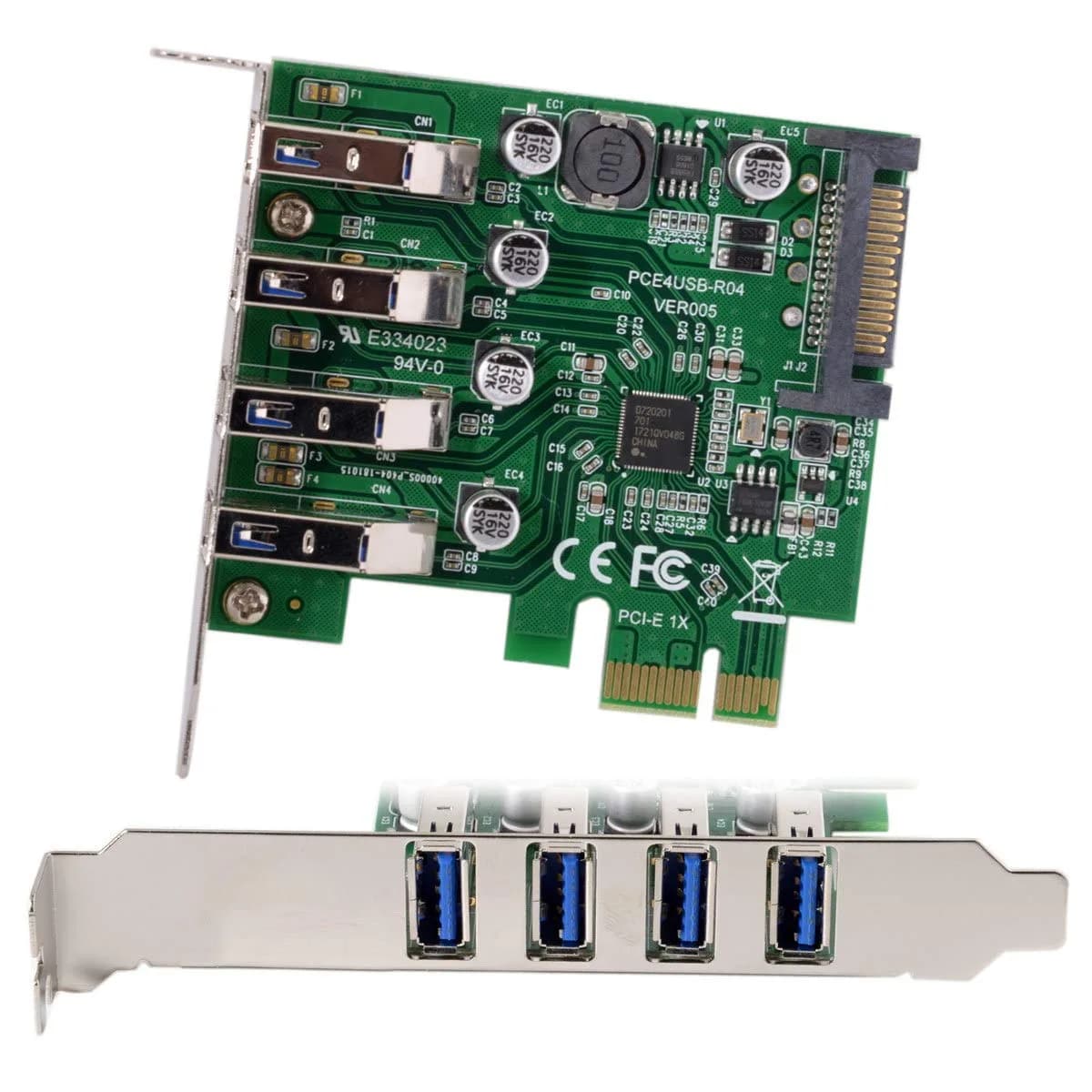 ChenYang 4 Port PCI-E 1X to 4 USB 3.0 HUB Expansion Card Adapter with 80/120mm Bracket | PCIe Gen2 Mode - view 9