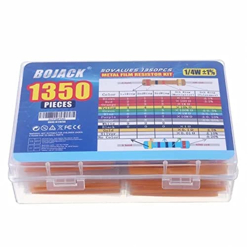 BOJACK Fixed Resistor Kit 1350 pcs 50 Values 1% 0Ω-5.6MΩ | Assorted Metal Film Resistors thumbnail 3