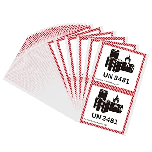 HYBSK Lithium Ion Battery Transport Caution Warning Labels 4.7" x 4.3" (50 pcs) | UN3481 Compliance thumbnail 1