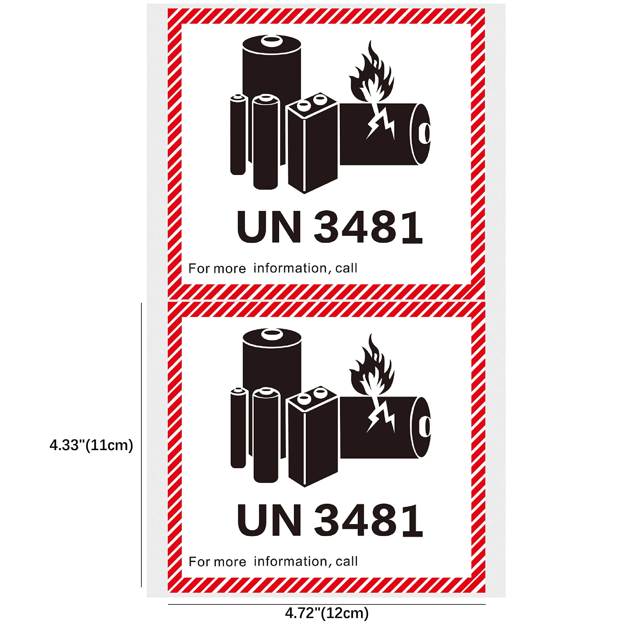 HYBSK Lithium Ion Battery Transport Caution Warning Labels 4.7" x 4.3" (50 pcs) | UN3481 Compliance - view 2