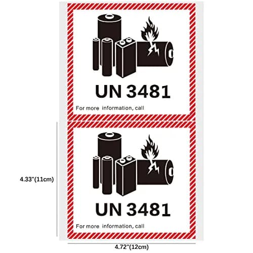 HYBSK Lithium Ion Battery Transport Caution Warning Labels 4.7" x 4.3" (50 pcs) | UN3481 Compliance thumbnail 2