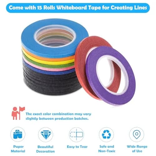 cridoz Whiteboard Tape 15 Rolls 1/8 Inch | Low-Tack Paper Grid Lines for Crafts & Surfaces thumbnail 2