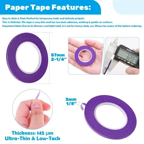 cridoz Whiteboard Tape 15 Rolls 1/8 Inch | Low-Tack Paper Grid Lines for Crafts & Surfaces thumbnail 3