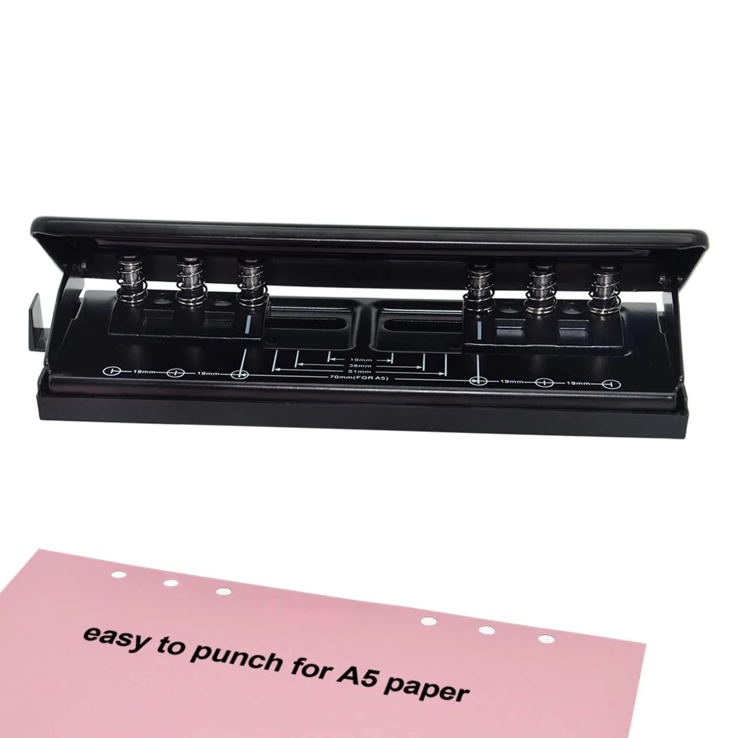 WORKLION Adjustable 6-Hole Punch with Positioning Mark, Daily Paper Puncher for A5 Size Six Ring Binder Planners - Refill Pages (Black, 19.4cm x 6.5cm x 6cm) - main product image