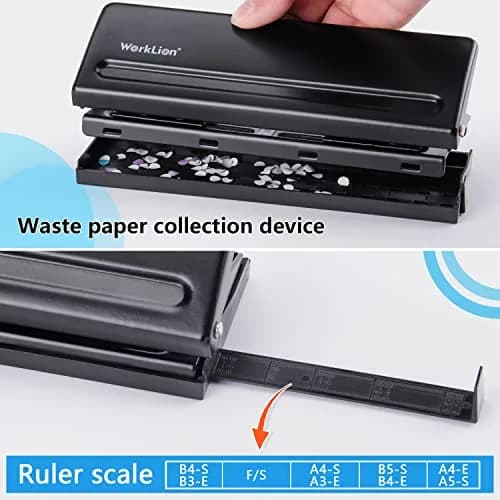 WORKLION Adjustable 6-Hole Punch with Positioning Mark, Daily Paper Puncher for A5 Size Six Ring Binder Planners - Refill Pages (Black, 19.4cm x 6.5cm x 6cm) thumbnail 4