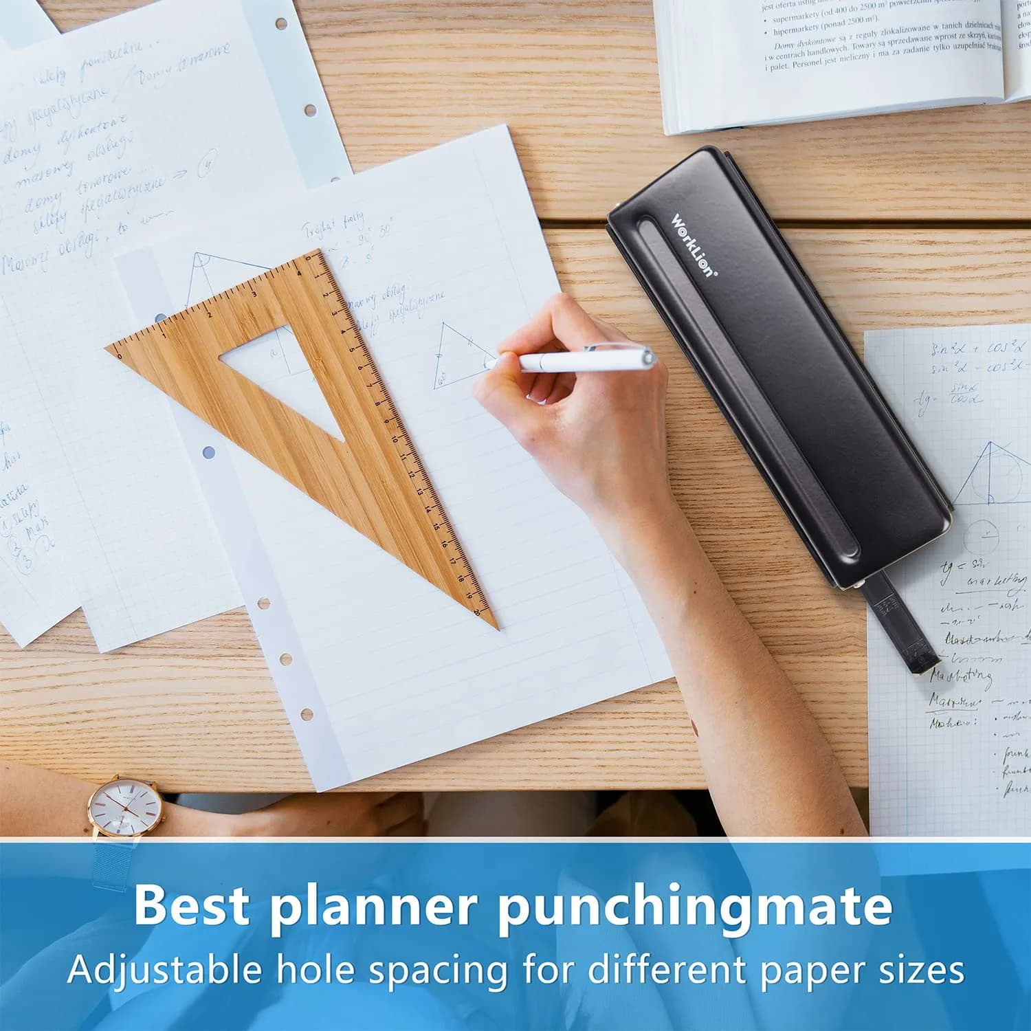 WORKLION Adjustable 6-Hole Punch with Positioning Mark, Daily Paper Puncher for A5 Size Six Ring Binder Planners - Refill Pages (Black, 19.4cm x 6.5cm x 6cm) - view 5