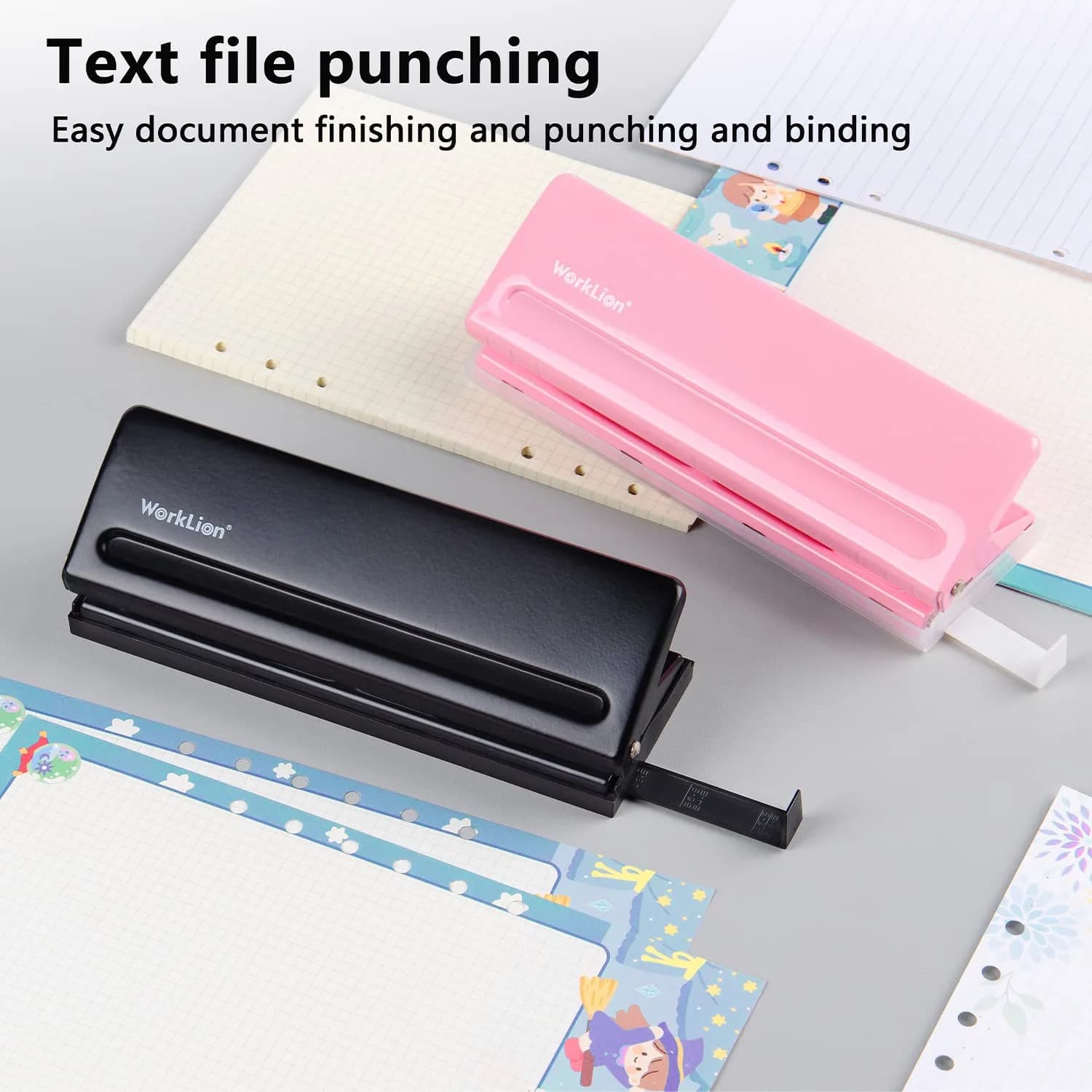WORKLION Adjustable 6-Hole Punch with Positioning Mark, Daily Paper Puncher for A5 Size Six Ring Binder Planners - Refill Pages (Black, 19.4cm x 6.5cm x 6cm) - view 6