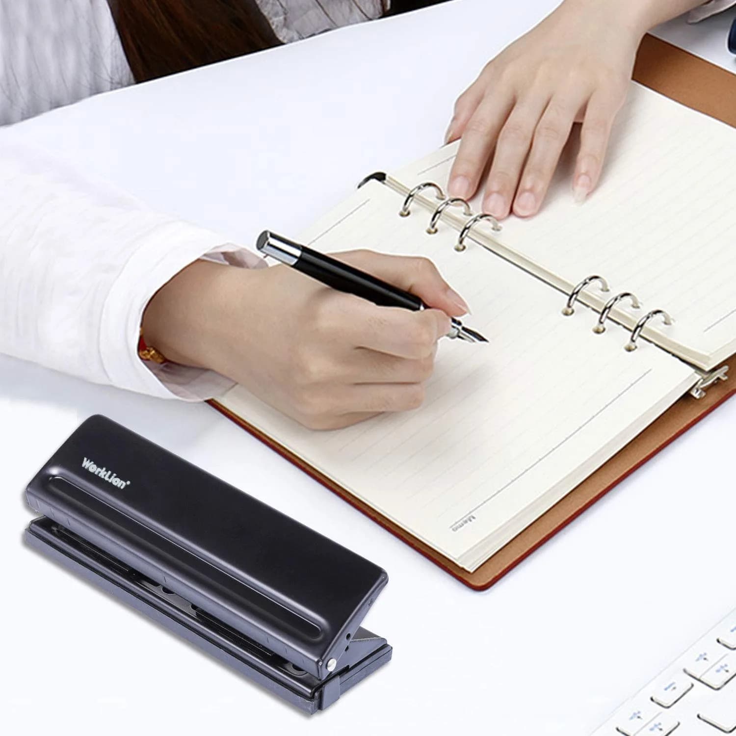 WORKLION Adjustable 6-Hole Punch with Positioning Mark, Daily Paper Puncher for A5 Size Six Ring Binder Planners - Refill Pages (Black, 19.4cm x 6.5cm x 6cm) - view 7