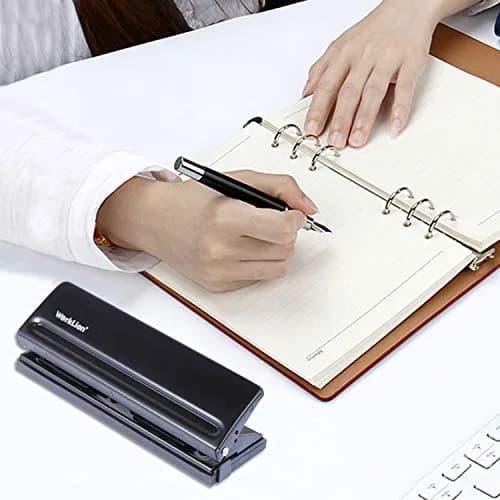 WORKLION Adjustable 6-Hole Punch with Positioning Mark, Daily Paper Puncher for A5 Size Six Ring Binder Planners - Refill Pages (Black, 19.4cm x 6.5cm x 6cm) thumbnail 7
