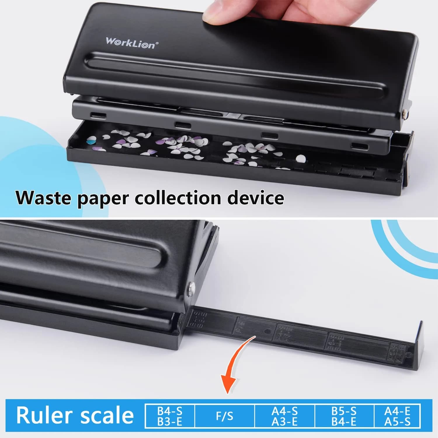 WORKLION Adjustable 6-Hole Punch with Positioning Mark, Daily Paper Puncher for A5 Size Six Ring Binder Planners - Refill Pages (Black, 19.4cm x 6.5cm x 6cm) - view 4