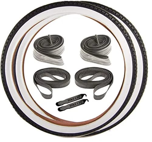 Sun-lite 26" x 2.125" Cruiser Bike Tire & Tube Kit | Durable Wire Bead, OEM Replacement, White Sidewall, Easy Repairs thumbnail 1