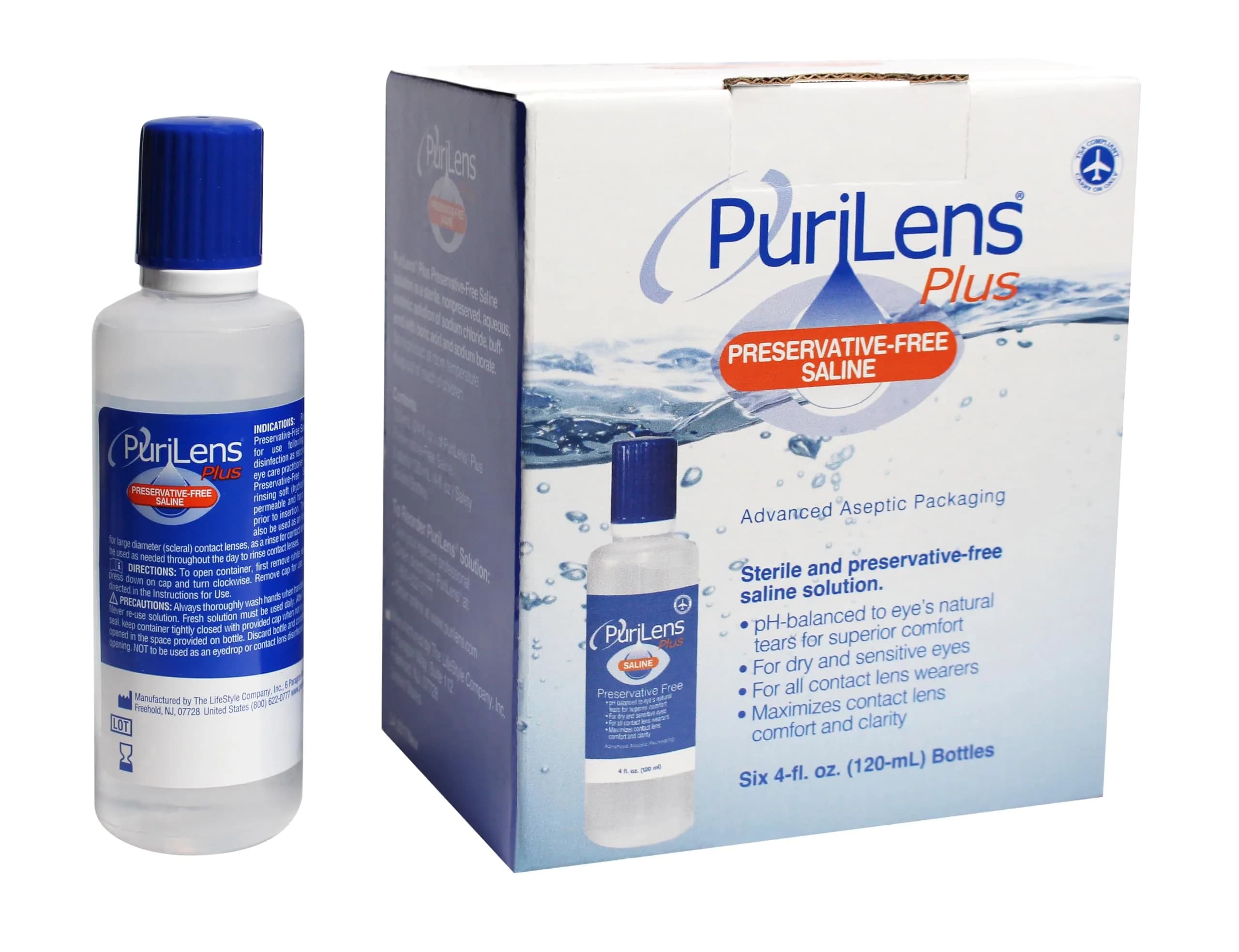 Purilens Plus Preservative-Free Contact Lens Saline 120ml | Sterile, isotonic solution for all contact lens wearers — 4 Fl Oz