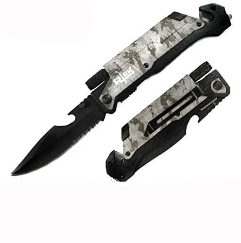 Rtek 9" Tactical Pocket Knife with LED Light & Fire Starter | 7-in-1 Survival Multi-Tool (8.5 in)