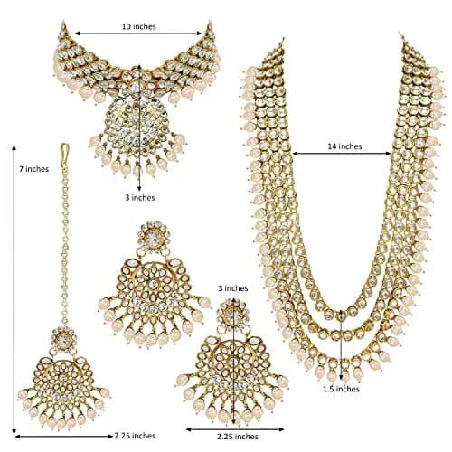 I Jewels 18k Gold Plated Kundan Pearl Bridal Necklace Set with Earrings & Maang Tikka | Traditional Indian Wedding Wear thumbnail 4