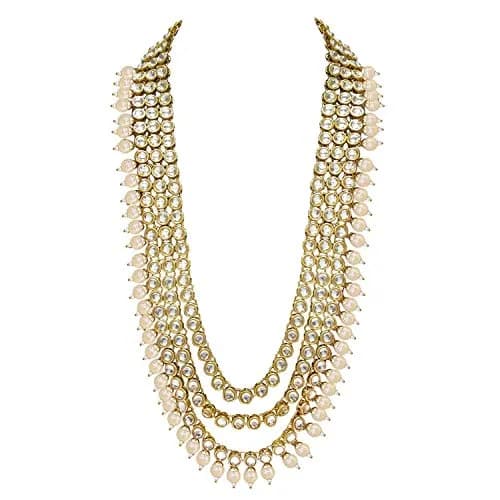 I Jewels 18k Gold Plated Kundan Pearl Bridal Necklace Set with Earrings & Maang Tikka | Traditional Indian Wedding Wear thumbnail 5