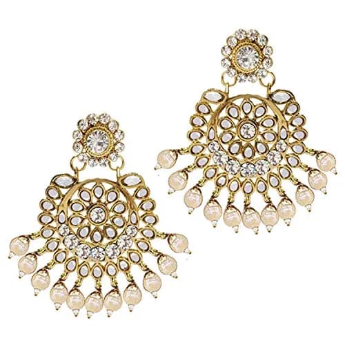 I Jewels 18k Gold Plated Kundan Pearl Bridal Necklace Set with Earrings & Maang Tikka | Traditional Indian Wedding Wear thumbnail 7