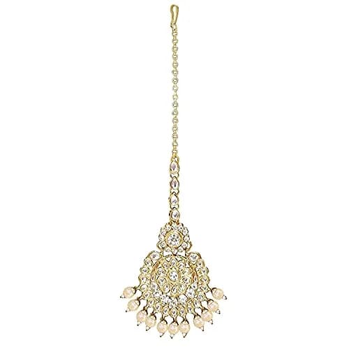 I Jewels 18k Gold Plated Kundan Pearl Bridal Necklace Set with Earrings & Maang Tikka | Traditional Indian Wedding Wear thumbnail 8