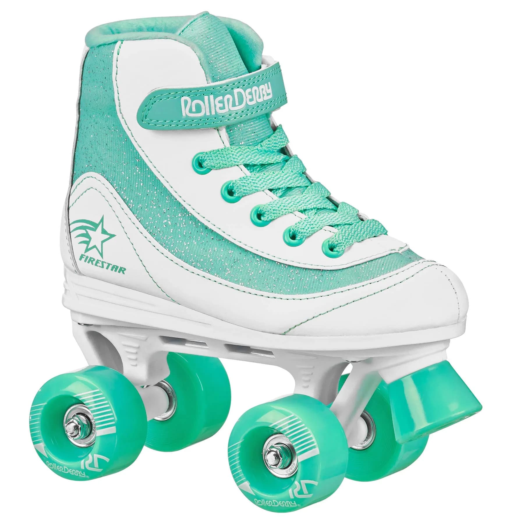 Roller Derby Firestar Youth Girl's Quad Roller Skates, White/Mint, Size 01 | Comfortable & Stylish for Kids