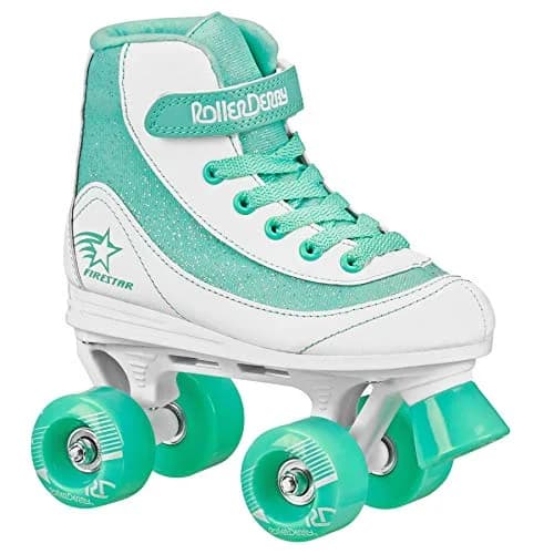 Roller Derby Firestar Youth Girl's Quad Roller Skates, White/Mint, Size 01 | Comfortable & Stylish for Kids thumbnail 1