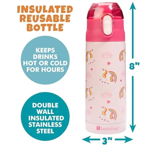 Bentology Unicorn Insulated Water Bottle 385ml (13 oz) | Kids Reusable Spill Proof BPA-Free thumbnail 3