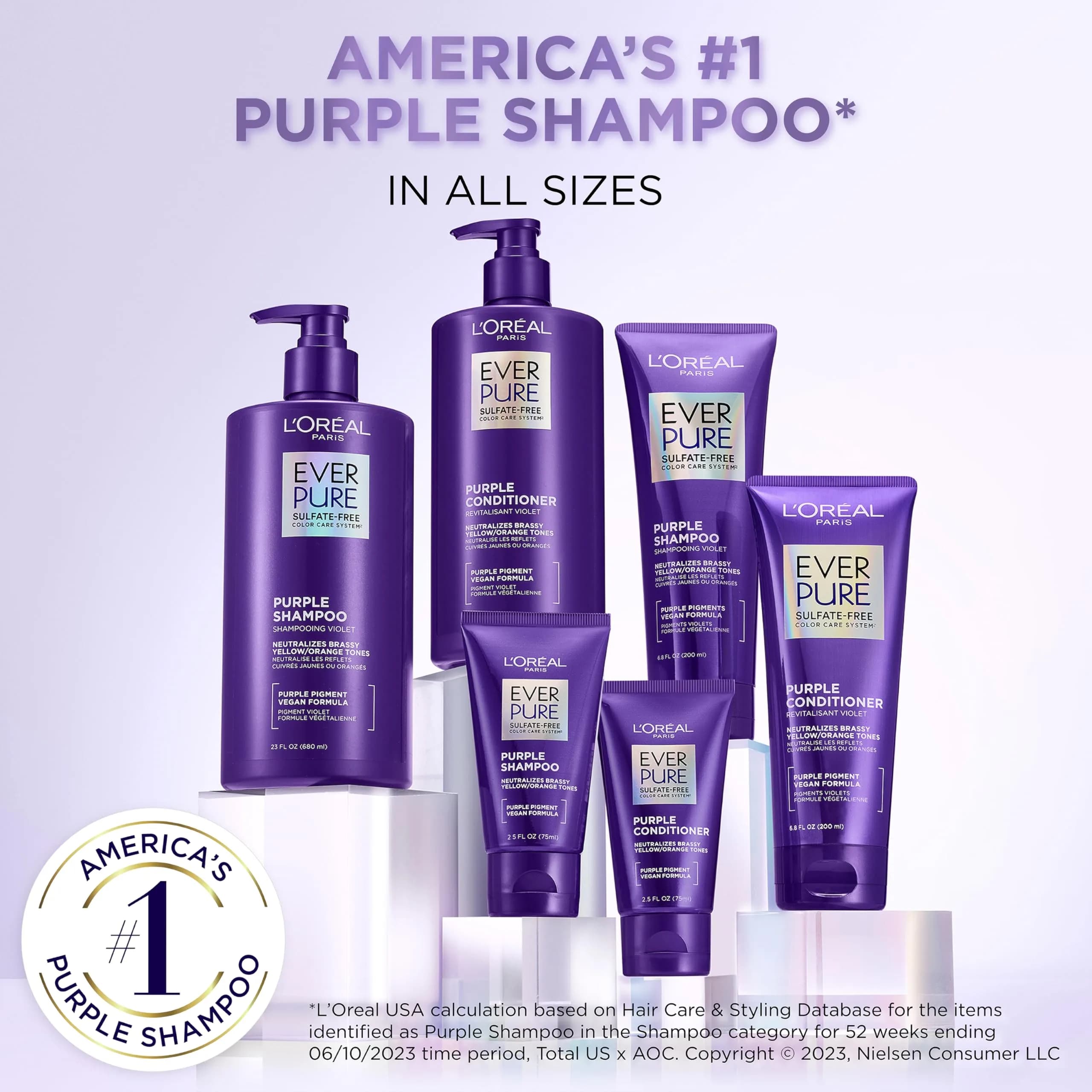 L'Oreal Paris EverPure Brass Toning Purple Conditioner 200ml (6.8 Fl Oz) | Sulfate-Free Toning for Blonde Hair - view 6