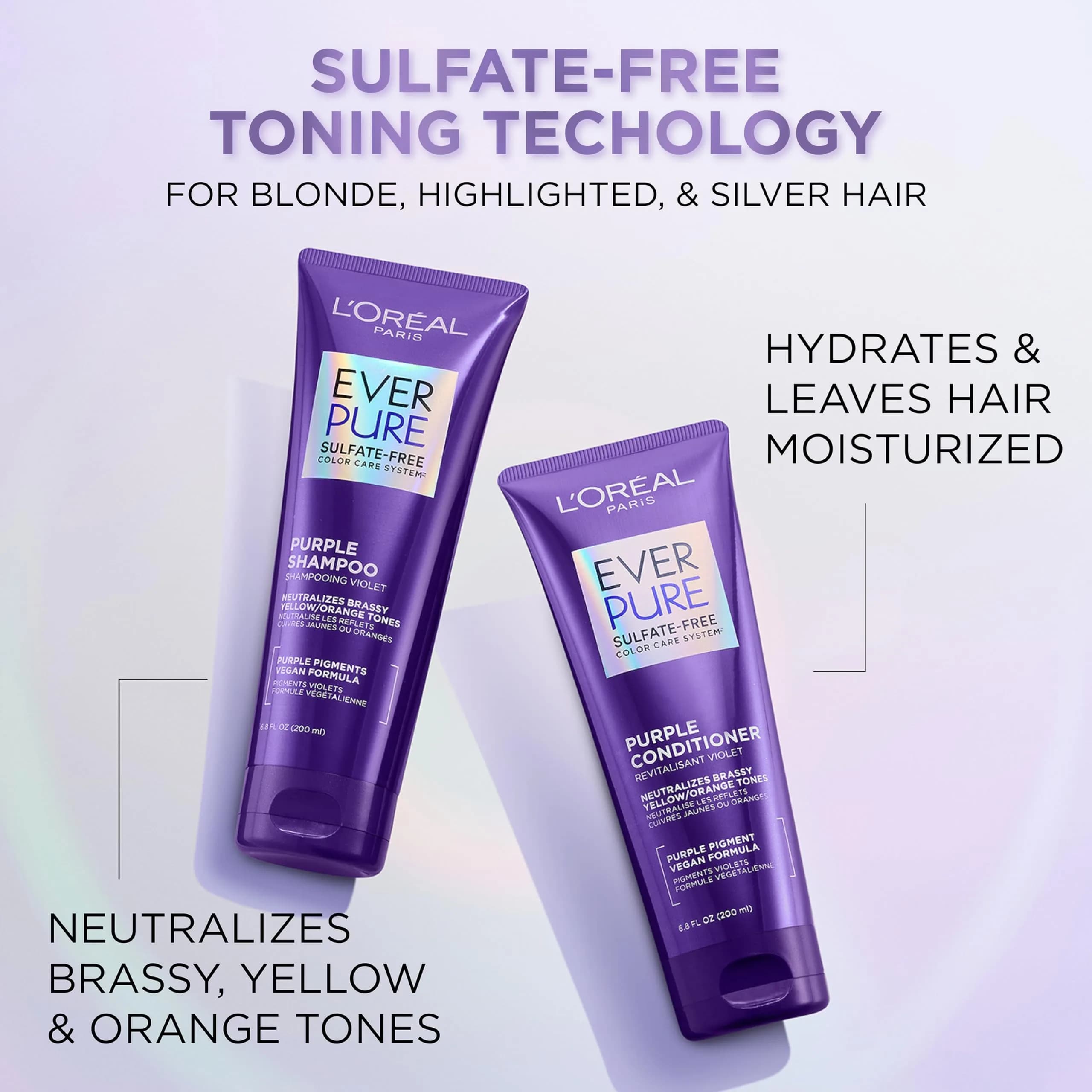 L'Oreal Paris EverPure Brass Toning Purple Conditioner 200ml (6.8 Fl Oz) | Sulfate-Free Toning for Blonde Hair - view 3