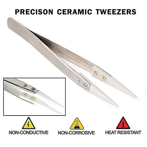 DazzyD Ceramic Tweezers with Stainless Steel Handle, 13cm (5.12 in.) | Non-Conductive for Precision Electronics thumbnail 4
