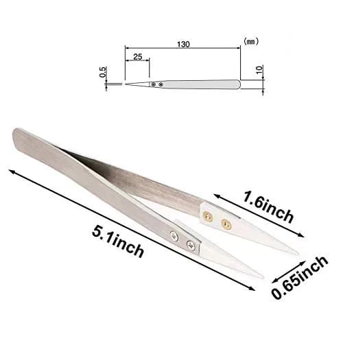 DazzyD Ceramic Tweezers with Stainless Steel Handle, 13cm (5.12 in.) | Non-Conductive for Precision Electronics thumbnail 3