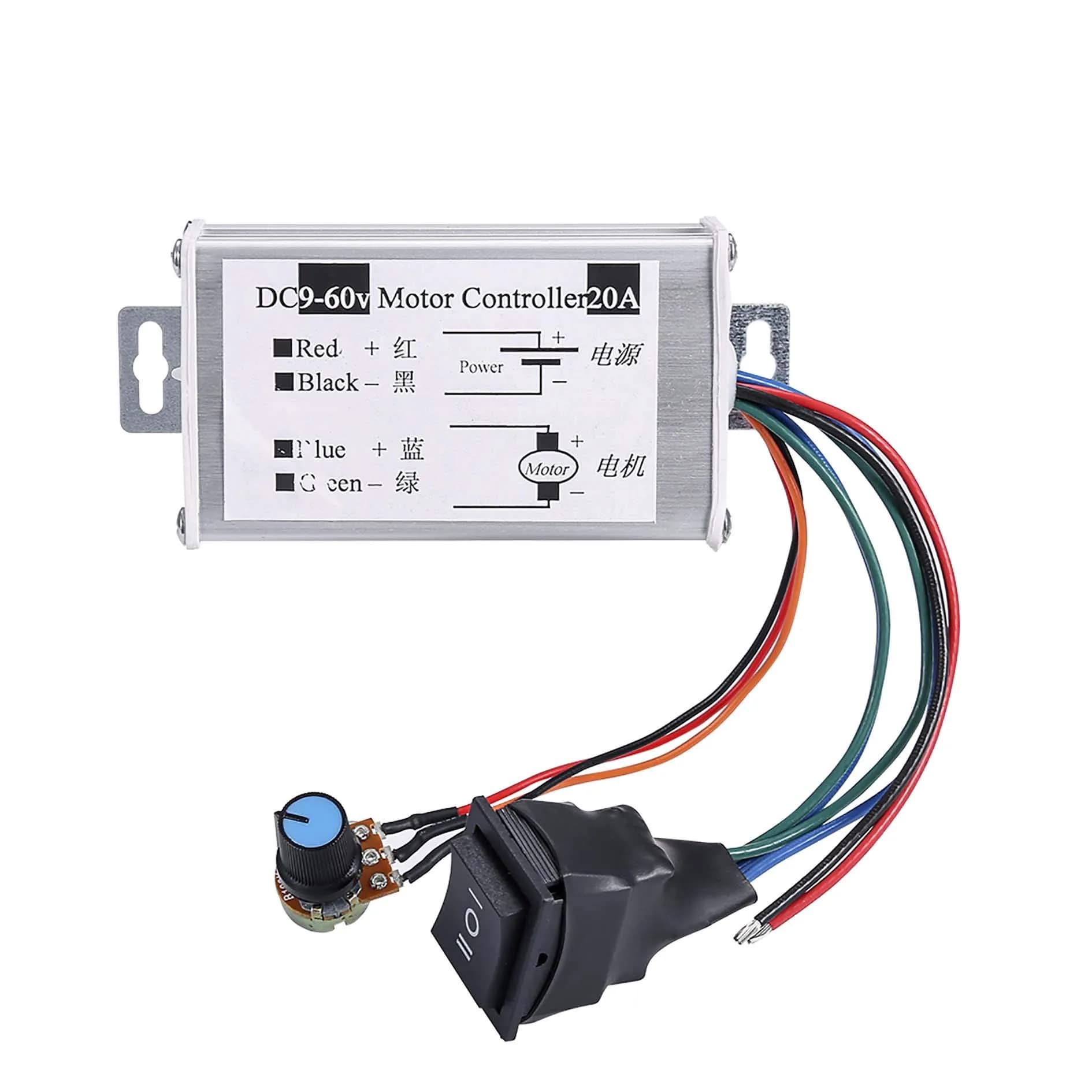 SDRGEEK DC Motor Speed Controller 9V-60V | 20A 1200W PWM Regulator with Switch & Knob — Motor Controller