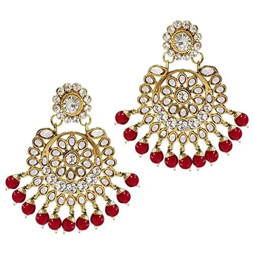 I Jewels Gold Plated Kundan Necklace Set Jewelry for Women (IJ325R) - 26" Necklace, 10" Choker, 7" Maang Tikka | Traditional Indian Wedding Wear thumbnail 4