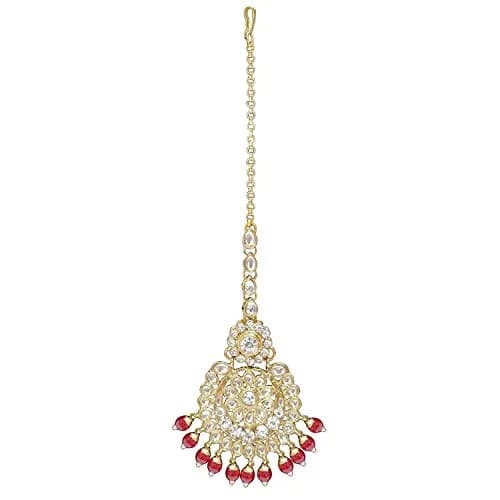 I Jewels Gold Plated Kundan Necklace Set Jewelry for Women (IJ325R) - 26" Necklace, 10" Choker, 7" Maang Tikka | Traditional Indian Wedding Wear thumbnail 5