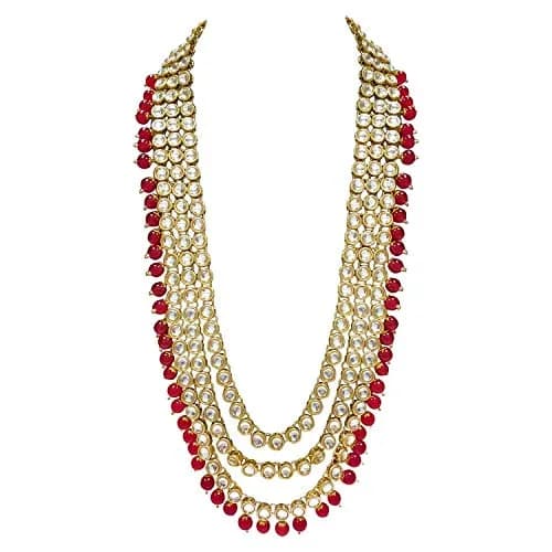 I Jewels Gold Plated Kundan Necklace Set Jewelry for Women (IJ325R) - 26" Necklace, 10" Choker, 7" Maang Tikka | Traditional Indian Wedding Wear thumbnail 3