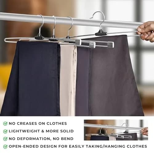 ROLLYWARE Premium Stainless Steel Push Clip Lockable Hangers for Clothes, Trousers, Sarees, Skirts Wardrobe (Large 10 Pack, Silver) thumbnail 4