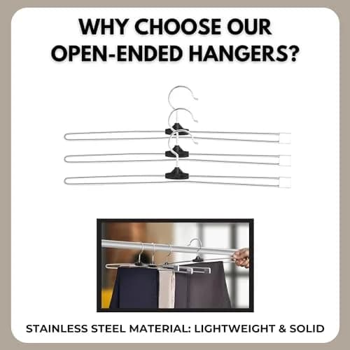 ROLLYWARE Premium Stainless Steel Push Clip Lockable Hangers for Clothes, Trousers, Sarees, Skirts Wardrobe (Large 10 Pack, Silver) thumbnail 6