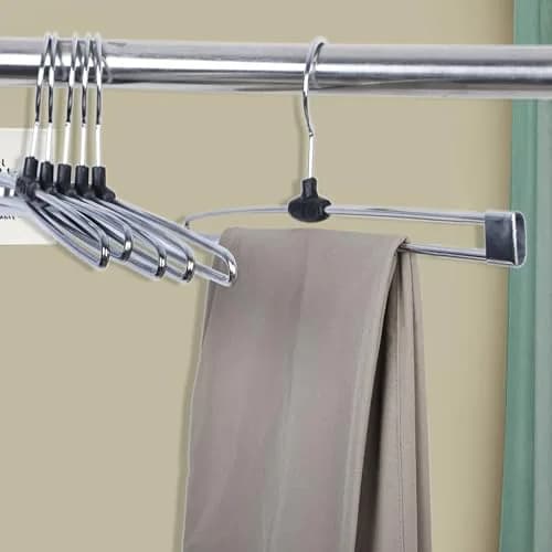 ROLLYWARE Premium Stainless Steel Push Clip Lockable Hangers for Clothes, Trousers, Sarees, Skirts Wardrobe (Large 10 Pack, Silver) thumbnail 2