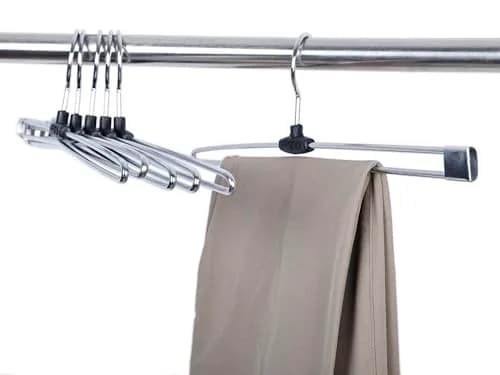 ROLLYWARE Premium Stainless Steel Push Clip Lockable Hangers for Clothes, Trousers, Sarees, Skirts Wardrobe (Large 10 Pack, Silver) thumbnail 3